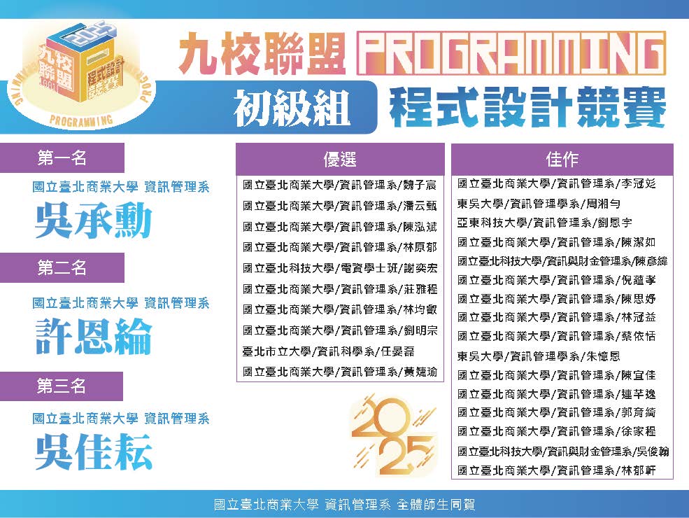 連結到2025九校聯盟程式設計競賽-初級組獲獎