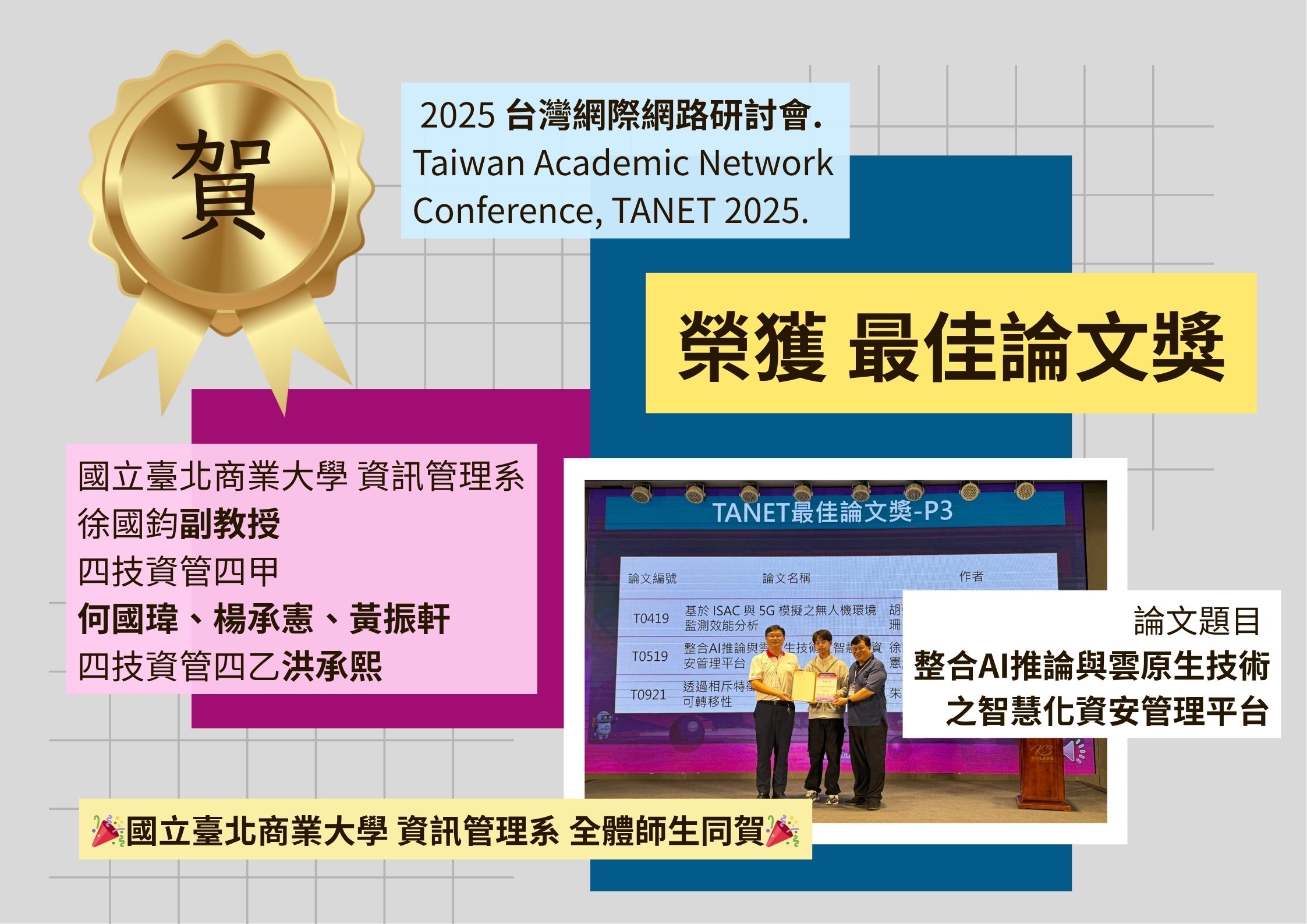 連結到【恭賀】徐國鈞老師榮獲最佳論文獎